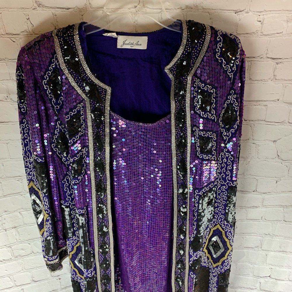 Judith Ann purple and silver bead/sequin 2 pc set - Picture 2 of 7